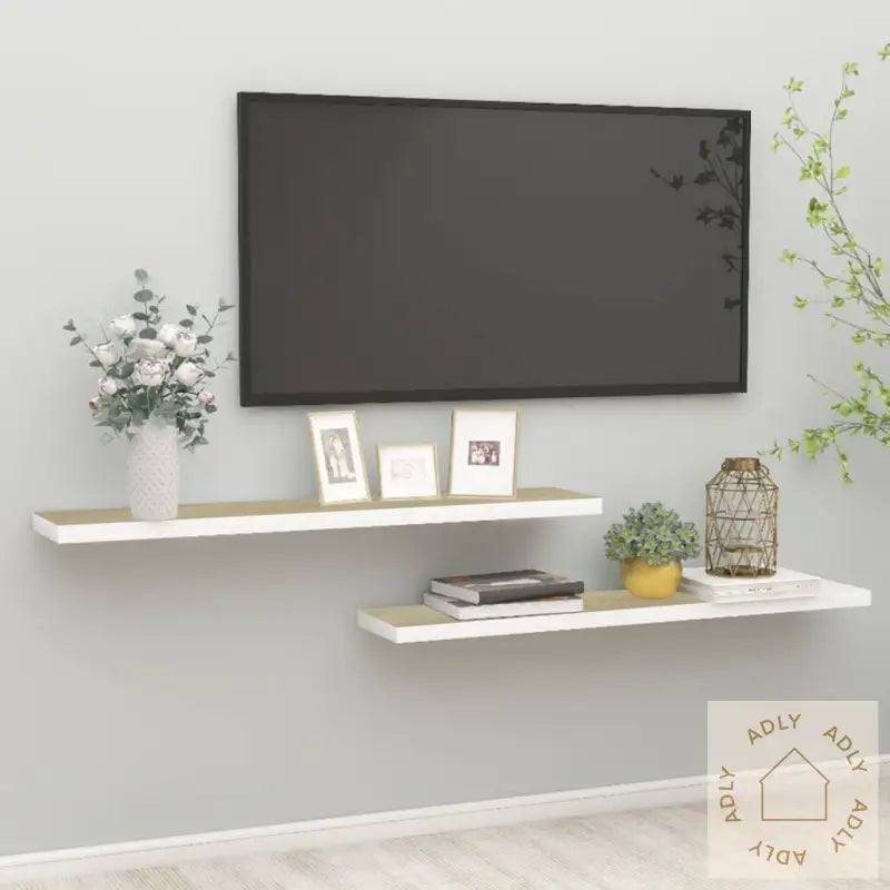 Flytende Vegghyller 2 Stk Eik Og Hvit 120X23,5X3,8 Cm Mdf