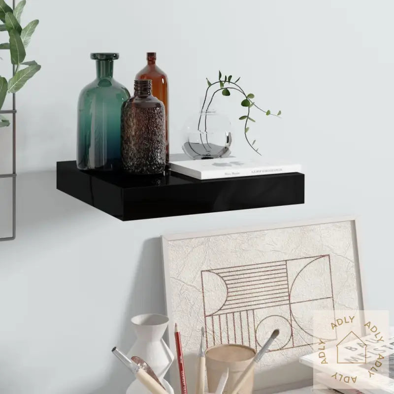 Flytende Vegghylle Høyglans Svart 23X23,5X3,8 Cm Mdf