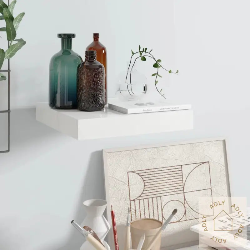 Flytende Vegghylle Høyglans Hvit 23X23,5X3,8 Cm Mdf