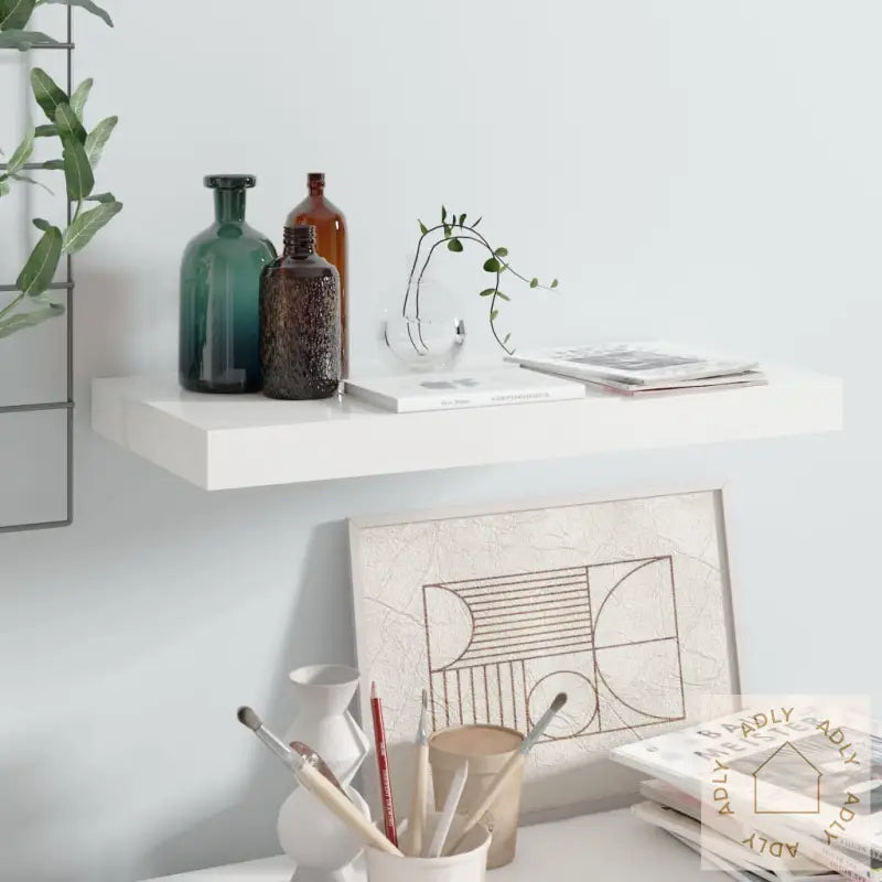 Flytende Vegghylle Høyglans Hvit 50X23X3,8 Cm Mdf