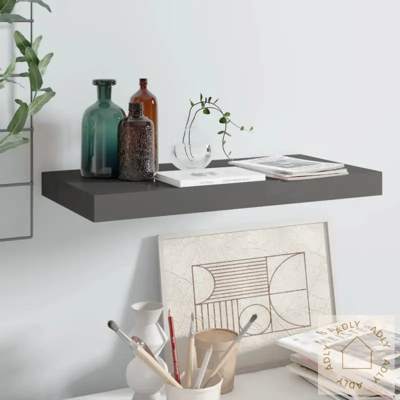 Flytende Vegghylle Høyglans Grå 50X23X3,8 Cm Mdf