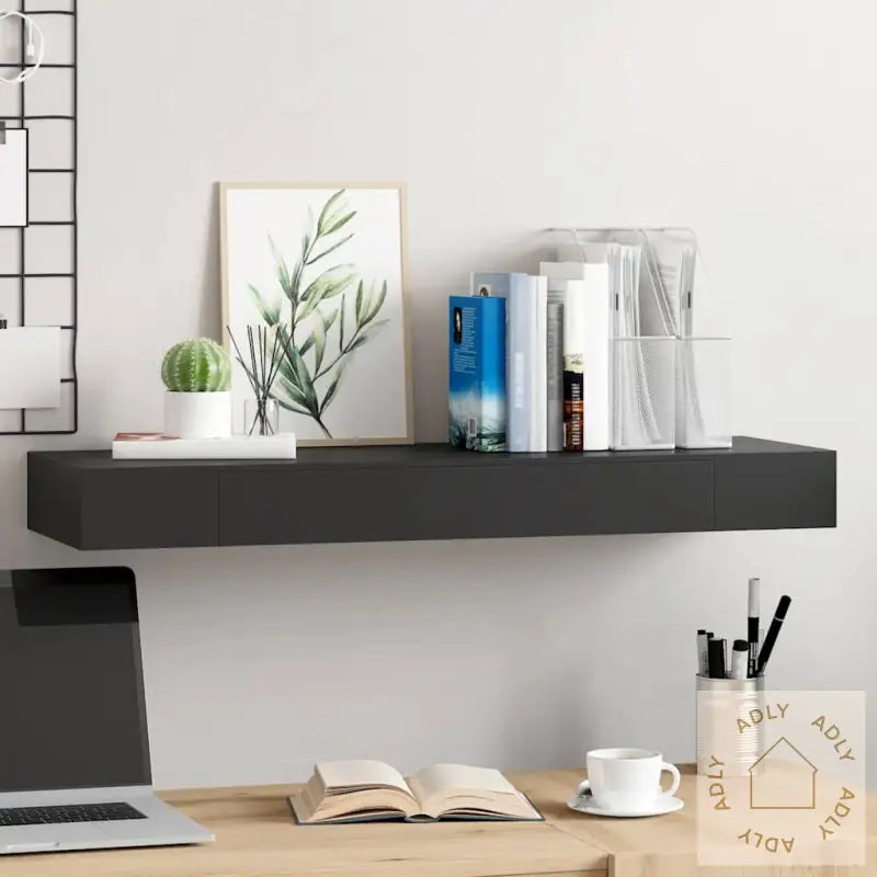 Vegghylle Med Skuff Svart 80X25X8 Cm