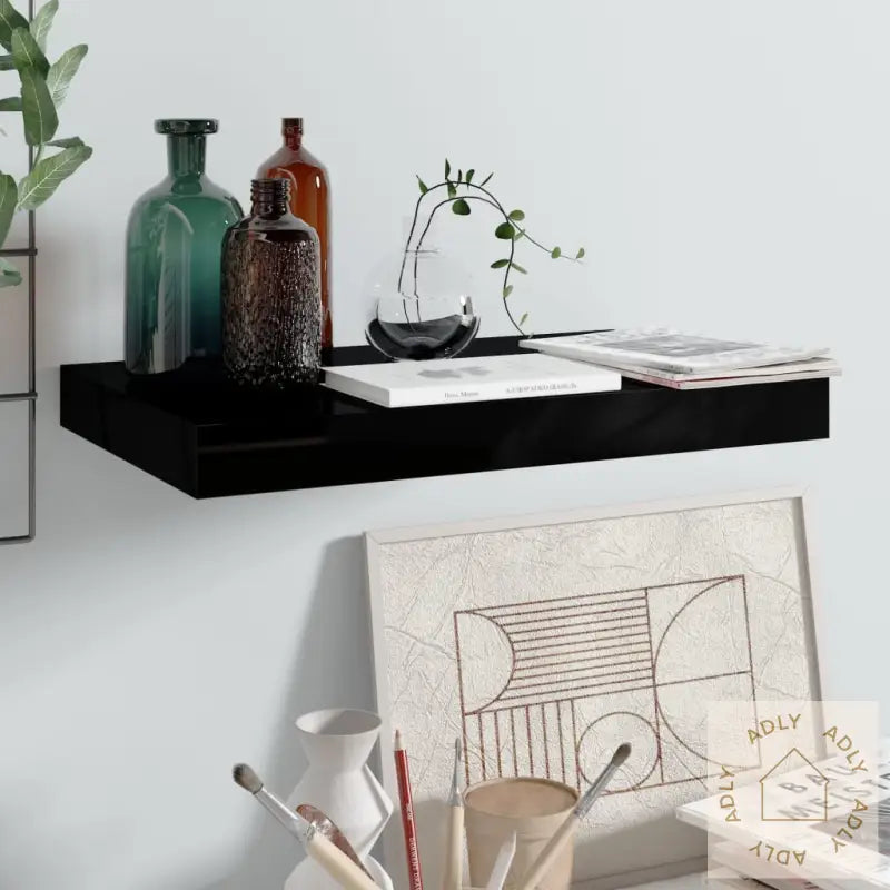 Flytende Vegghylle Høyglans Svart 40X23X3,8 Cm Mdf