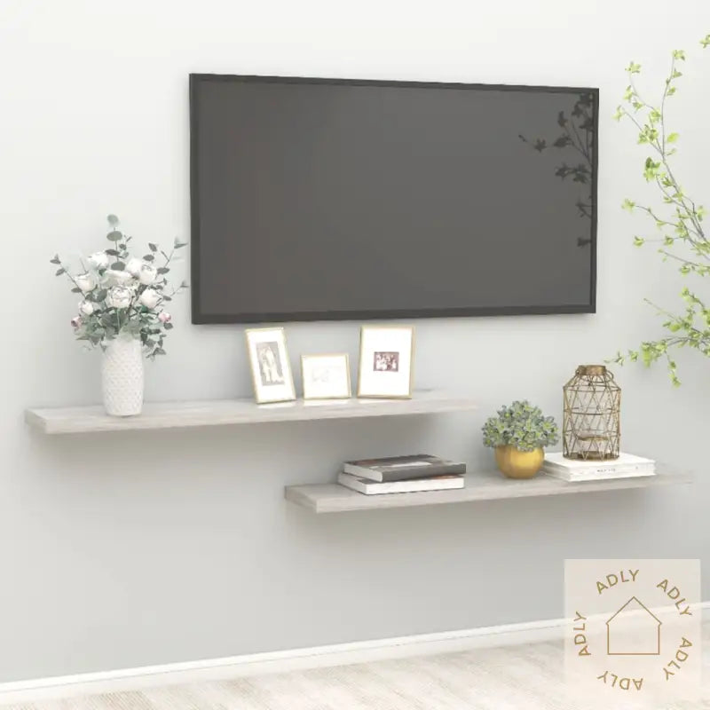 Flytende Vegghyller 2 Stk Betonggrå 120X23,5X3,8 Cm Mdf