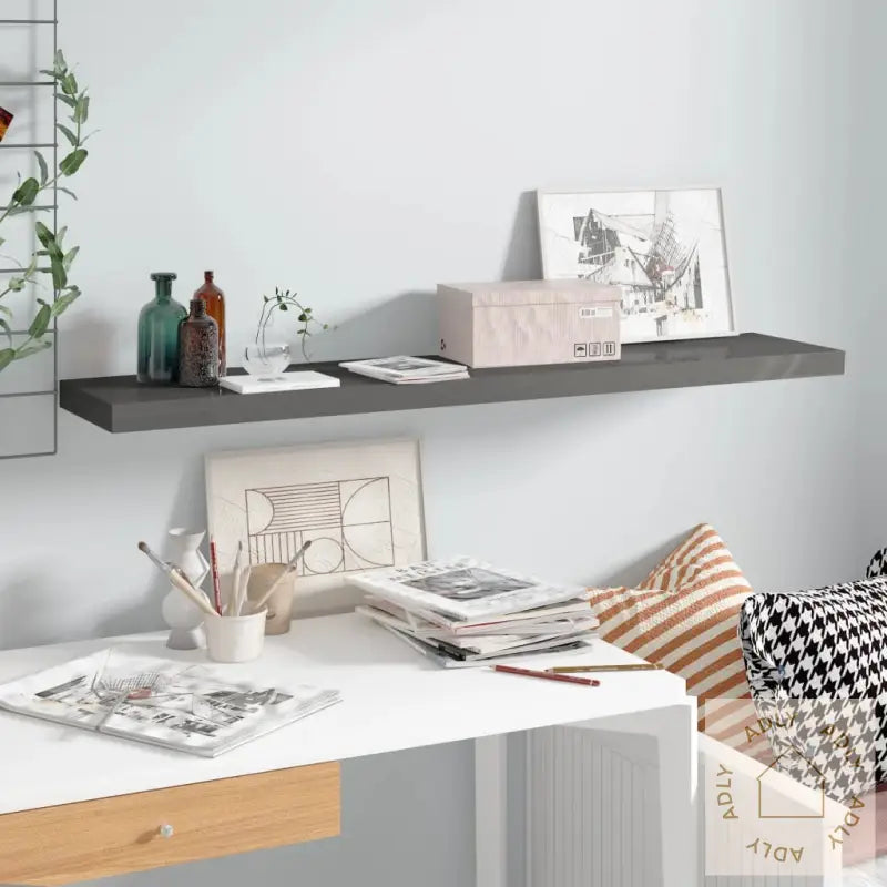 Flytende Vegghylle Høyglans Grå 120X23,5X3,8 Cm Mdf