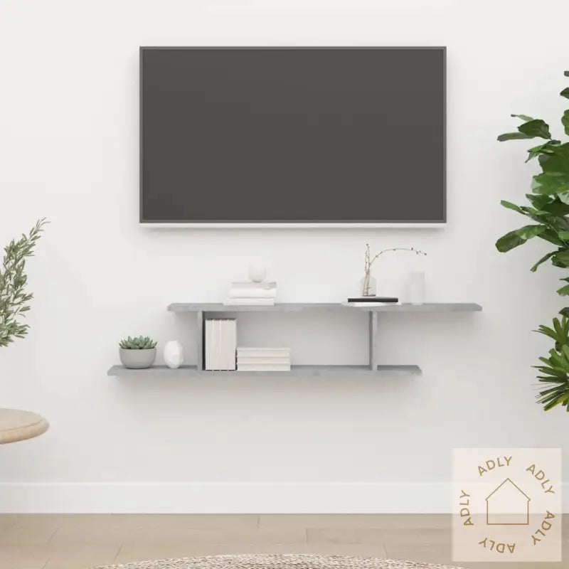 Veggmontert Tv-Hylle Betonggrå 125X18X23 Cm Konstruert Tre
