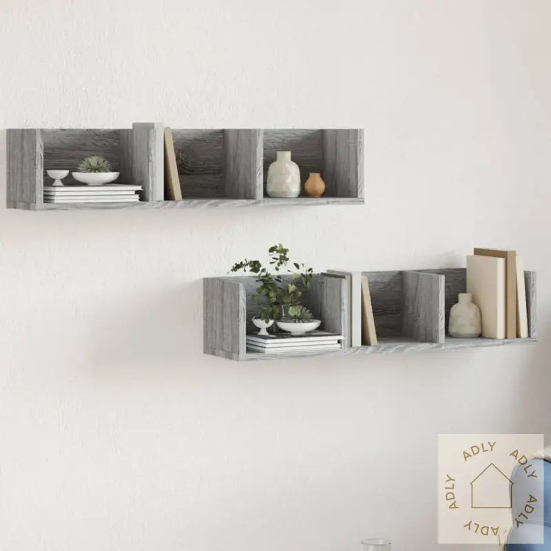 Veggskap 2 Stk Grå Sonoma 75X18X16,5 Cm Konstruert Tre
