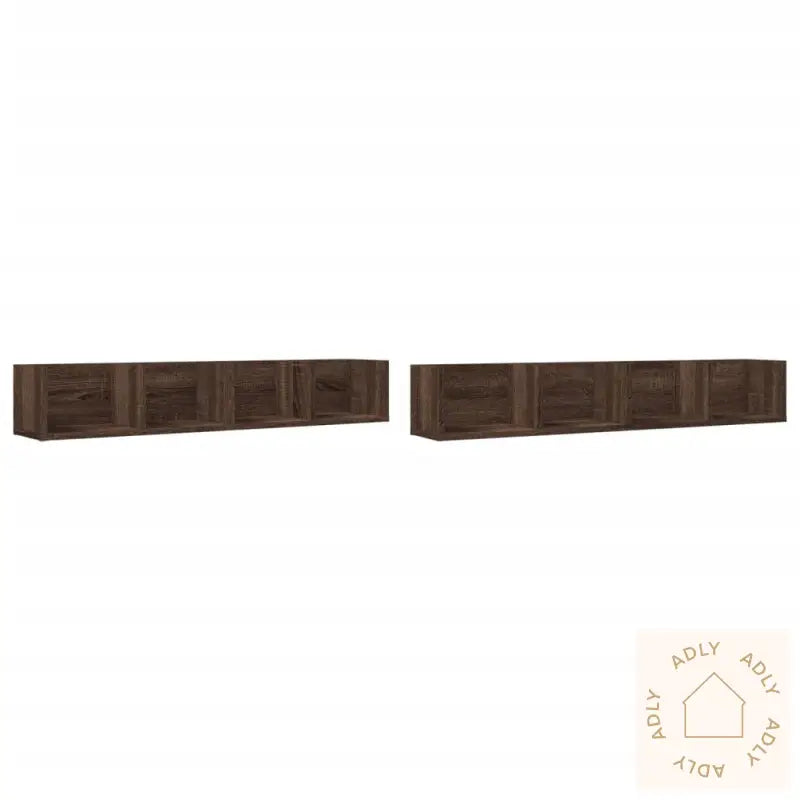 Veggskap 2 Stk Brun Eik 99X18X16,5 Cm Konstruert Tre