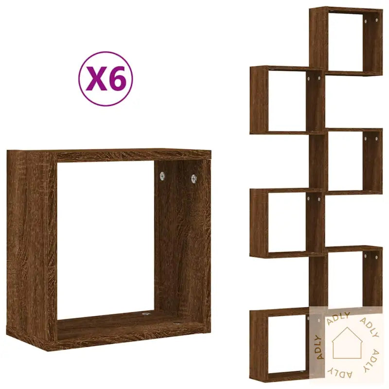 Vegghyller Kubeformet 6 Stk Brun Eik 30X15X30 Cm