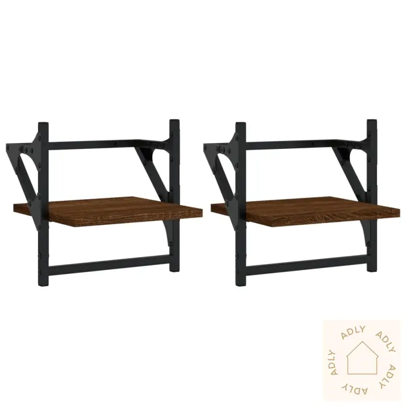 Vegghyller Med Stenger 2 Stk Brun Eik 30X25X30 Cm