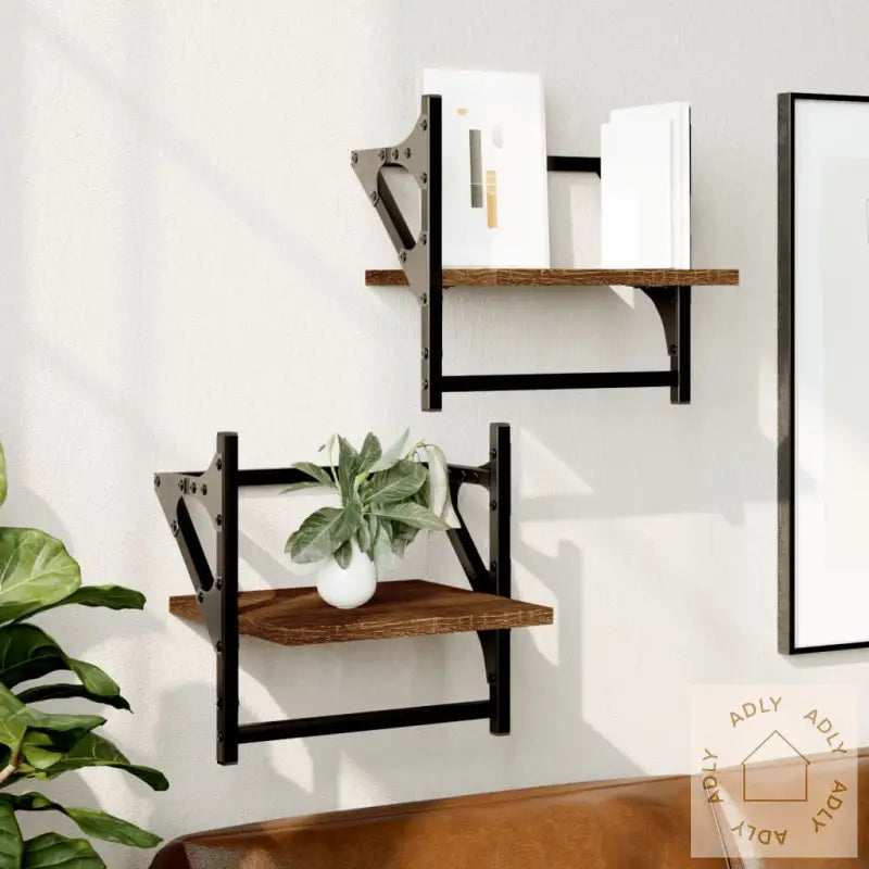 Vegghyller Med Stenger 2 Stk Brun Eik 30X25X30 Cm