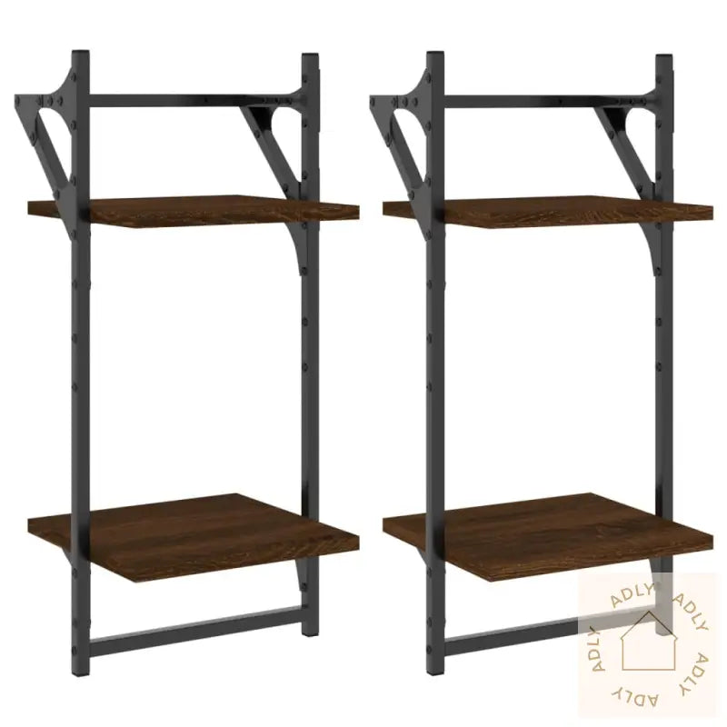 Vegghyller Med 2 Hyller Stenger 2 Stk Brun Eik 30X25X65 Cm