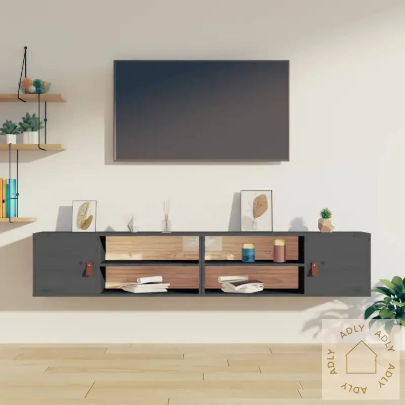 Veggskap 2 Stk Grå 80X30X30 Cm Heltre Furu