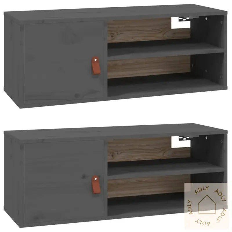 Veggskap 2 Stk Grå 80X30X30 Cm Heltre Furu