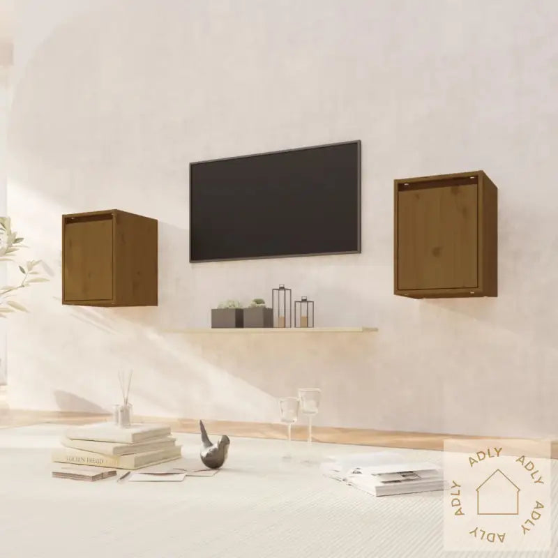 Veggskap 2 Stk Honningbrun 30X30X40 Cm Heltre Furu