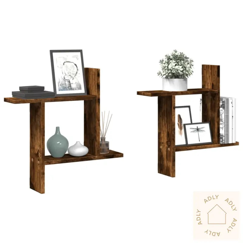 Vegghyller 2 Stk Røkt Eik 50X12X50 Cm Konstruert Tre