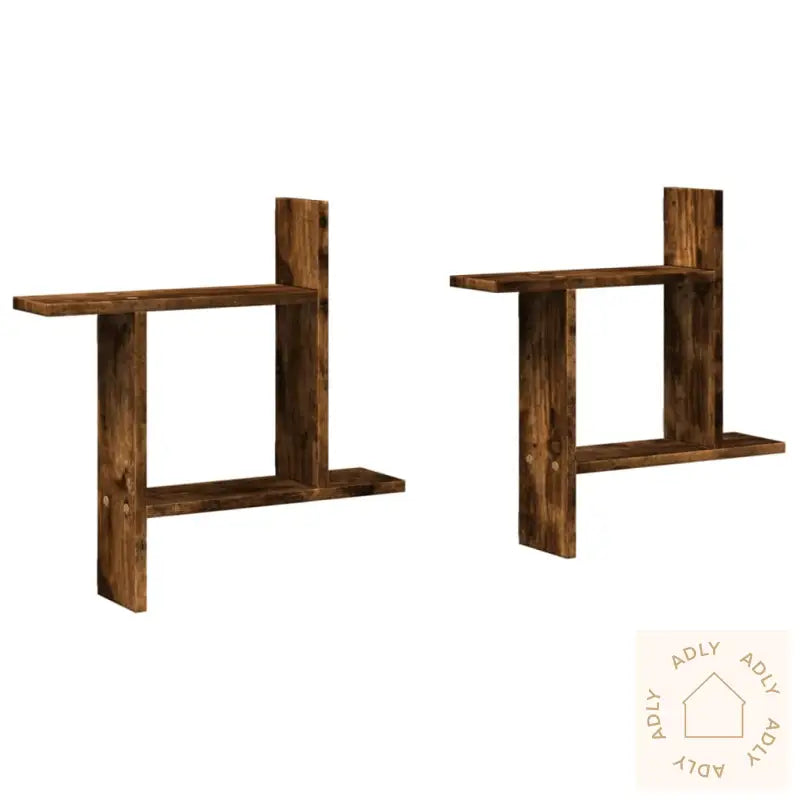 Vegghyller 2 Stk Røkt Eik 50X12X50 Cm Konstruert Tre