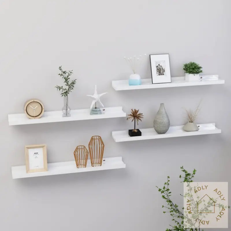 Vegghyller 4 Stk Høyglans Hvit 60X9X3 Cm