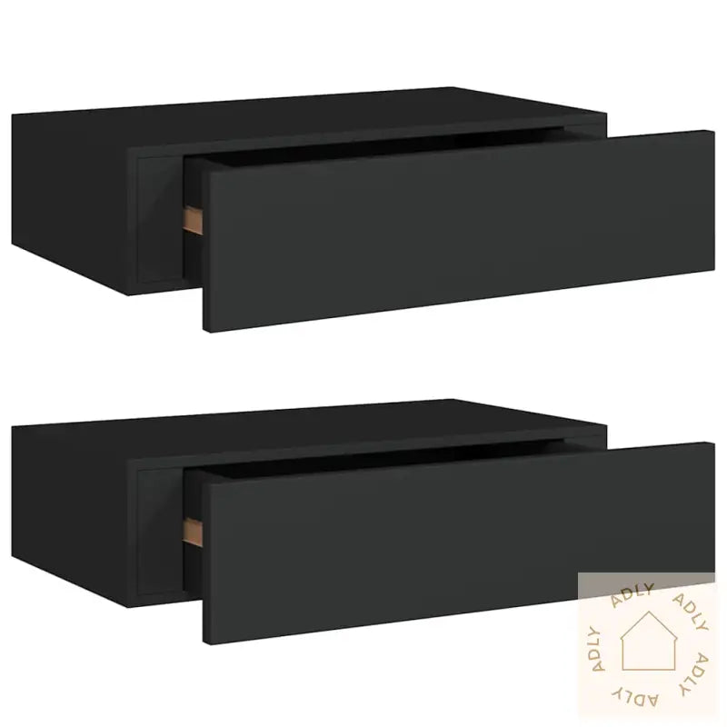 Veggmonterte Skuffehyller 2 Stk Svart 40X23,5X10 Cm Mdf