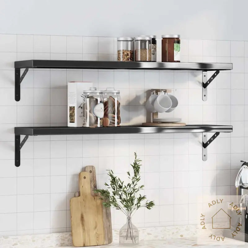 Vegghyller 2 Stk 100X23,5 Cm Svart Rustfritt Stål
