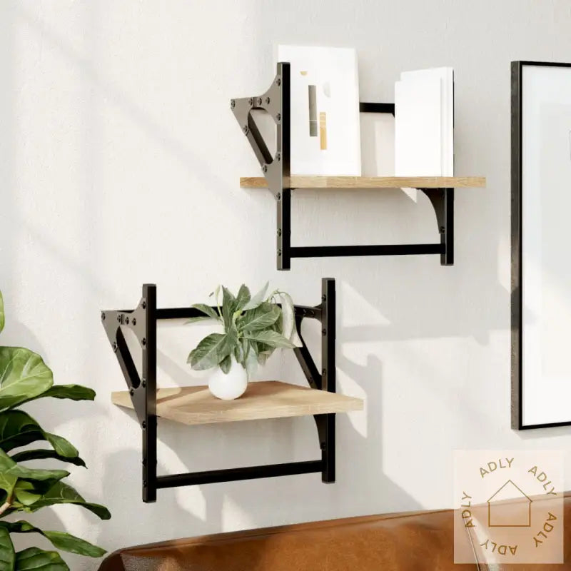 Vegghyller Med Stenger 2 Stk Sonoma Eik 30X25X30 Cm