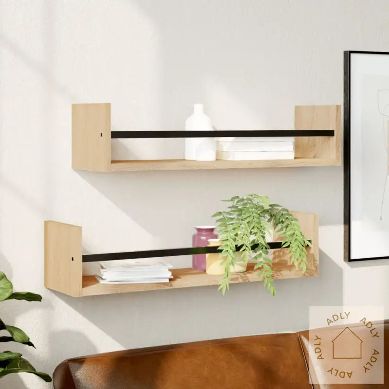 Vegghyller Med Stenger 2 Stk Sonoma Eik 60X16X14 Cm