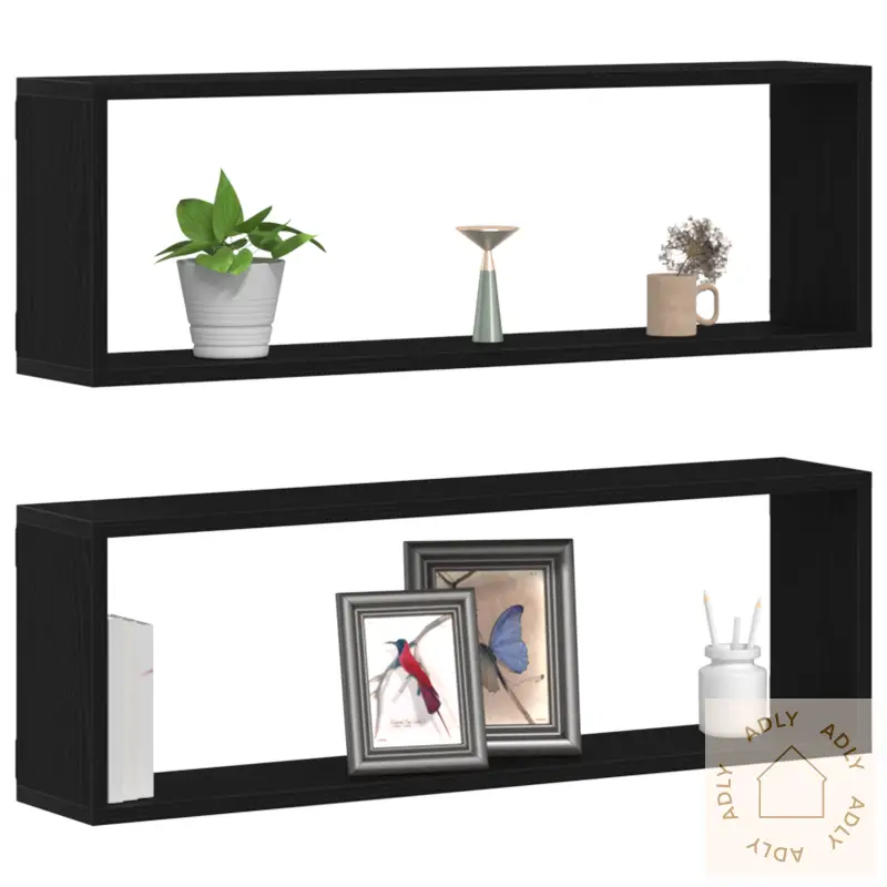 Vegghyller - Sett Med 2, Svart Eik, 80X15X26 Cm, Laget Av Konstruert Tre