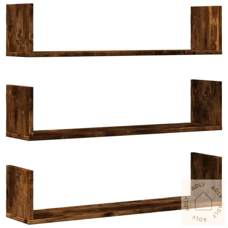 Vegghyller 3 Stk Røkt Eik 80X18X18 Cm Konstruert Tre