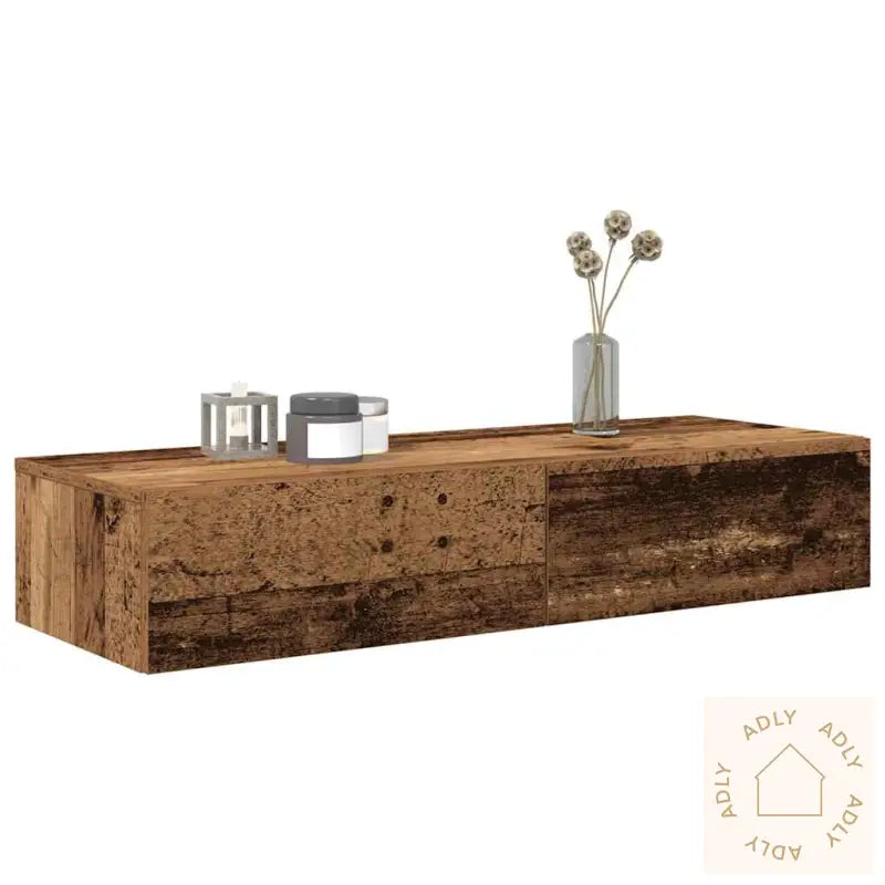 Vegghylle Med Skuffer Gammelt Tre 100X36X19 Cm Konstruert Tre