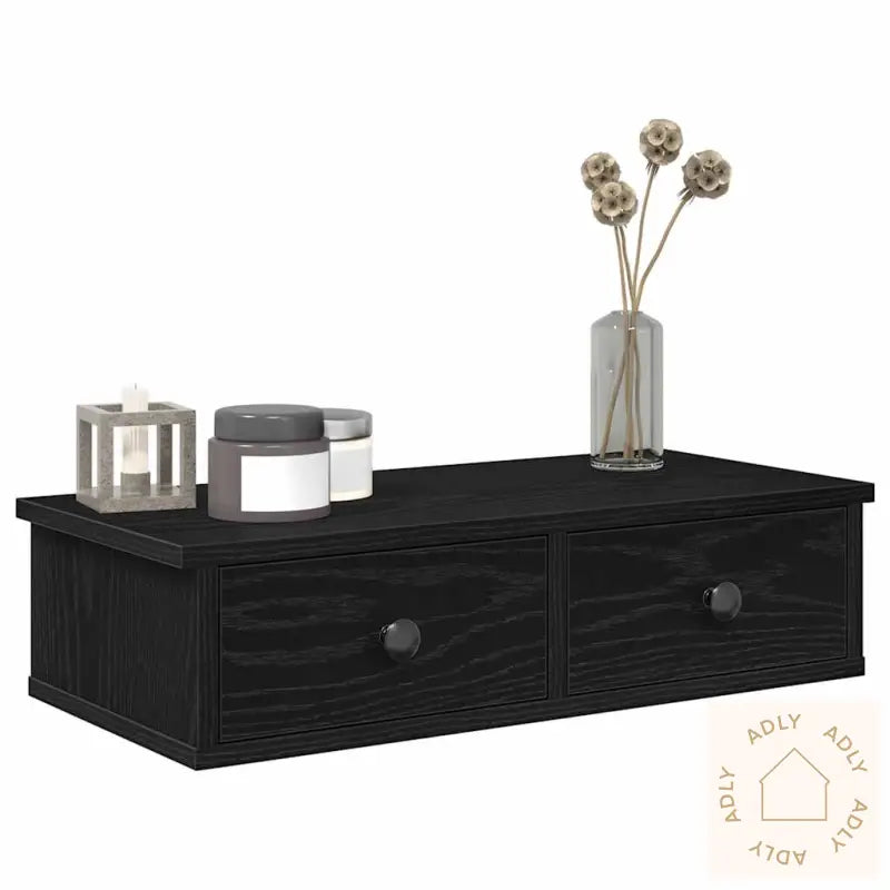 Vegghylle Med Skuffer Svart 60X25X15 Cm Konstruert Tre