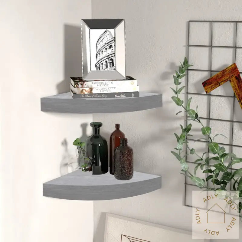 Hjørnehyller Vegghengt 2 Stk Betonggrå 25X25X3,8 Cm Mdf