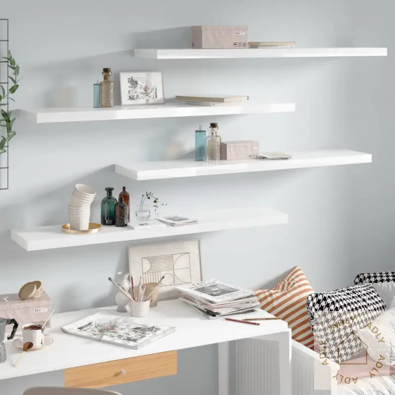 Flytende Vegghyller 4 Stk Høyglans Hvit 120X23,5X3,8 Cm Mdf