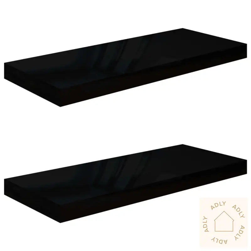 Flytende Vegghyller 2 Stk Høyglans Svart 60X23,5X3,8 Cm Mdf