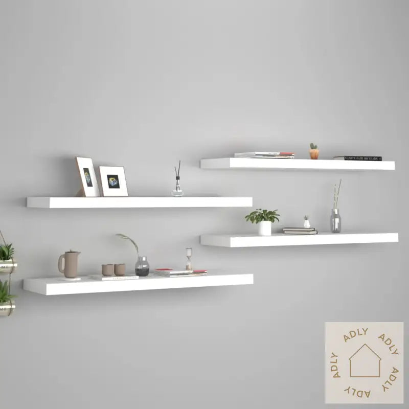 Flytende Vegghyller 4 Stk Hvit 90X23,5X3,8 Cm Mdf