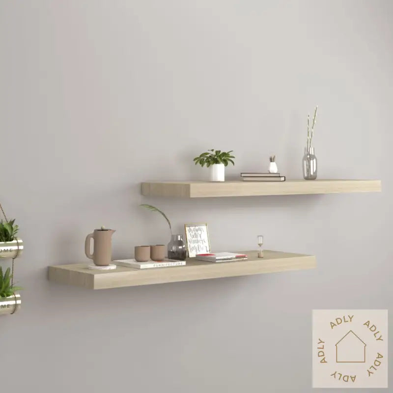 Flytende Vegghyller 2 Stk Eik 80X23,5X3,8 Cm Mdf