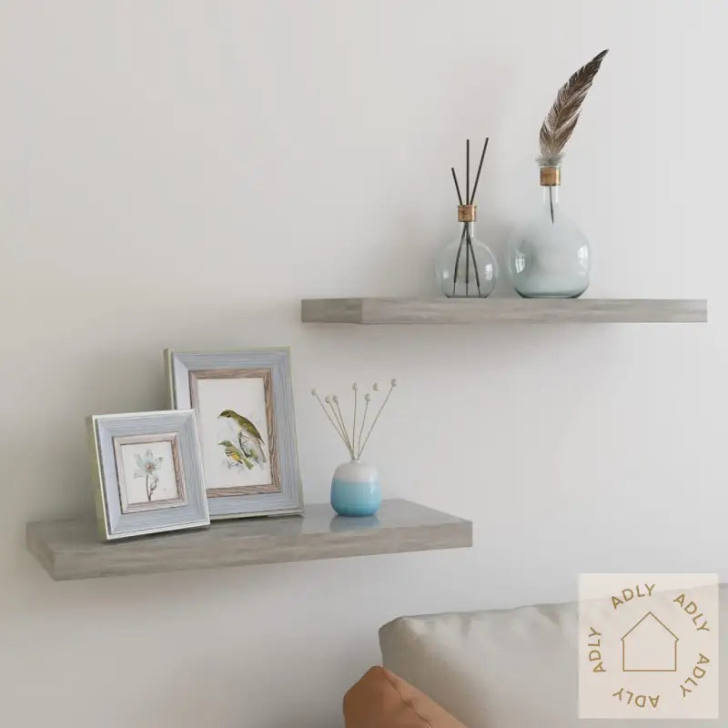 Flytende Vegghyller 2 Stk Betonggrå 60X23,5X3,8 Cm Mdf