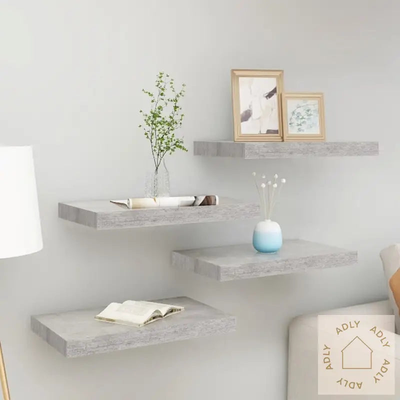 Flytende Vegghyller 4 Stk Betonggrå 40X23X3,8 Cm Mdf