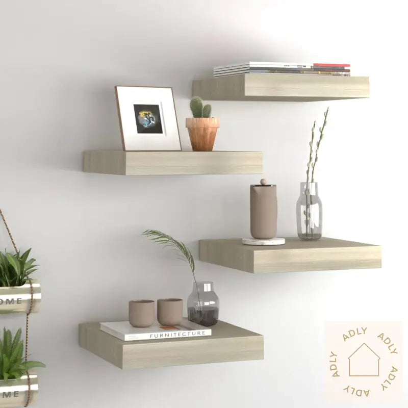 Flytende Vegghyller 4 Stk Eik 23X23,5X3,8 Cm Mdf