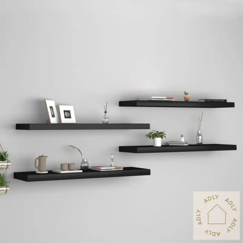 Flytende Vegghyller 4 Stk Svart 90X23,5X3,8 Cm Mdf