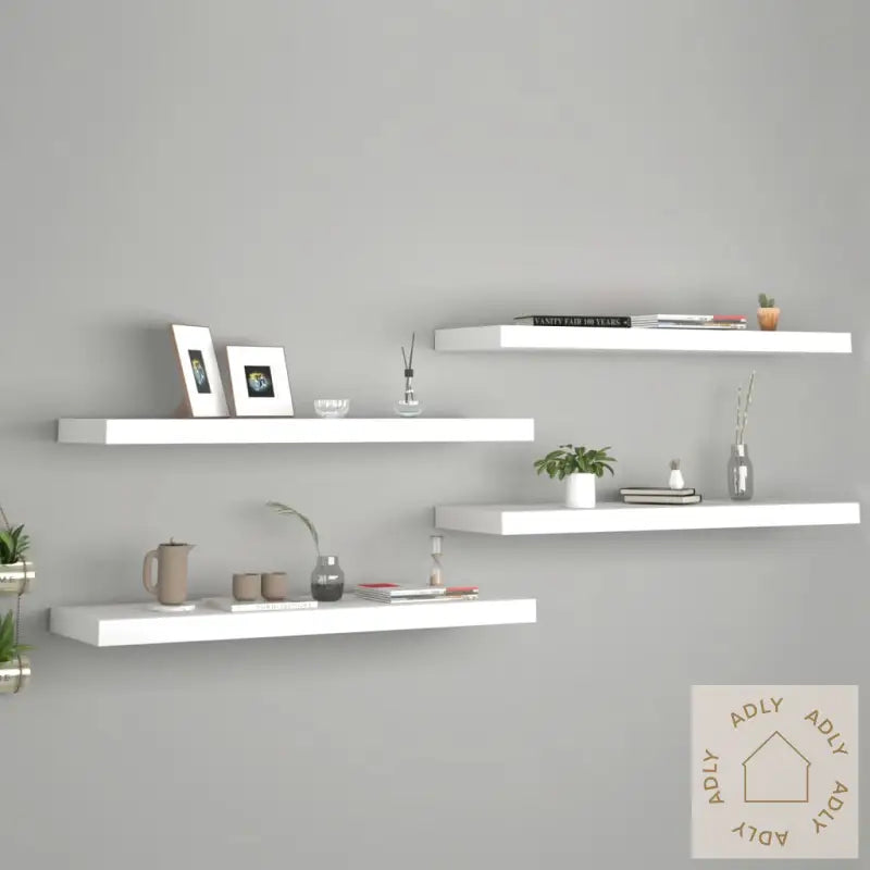 Flytende Vegghyller 4 Stk Hvit 80X23,5X3,8 Cm Mdf