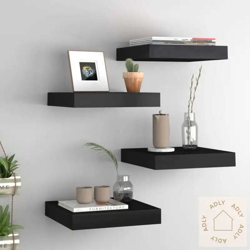 Flytende Vegghyller 4 Stk Svart 23X23,5X3,8 Cm Mdf