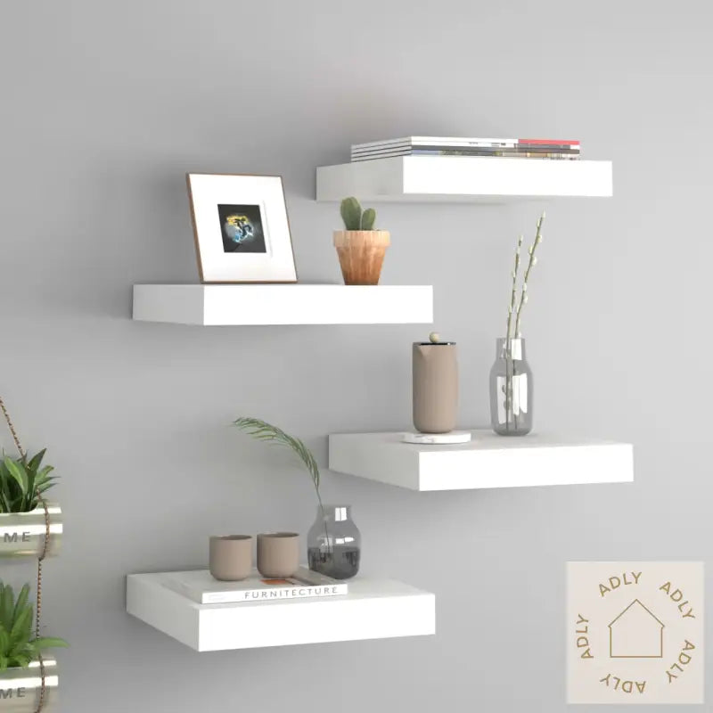 Flytende Vegghyller 4 Stk Hvit 23X23,5X3,8 Cm Mdf