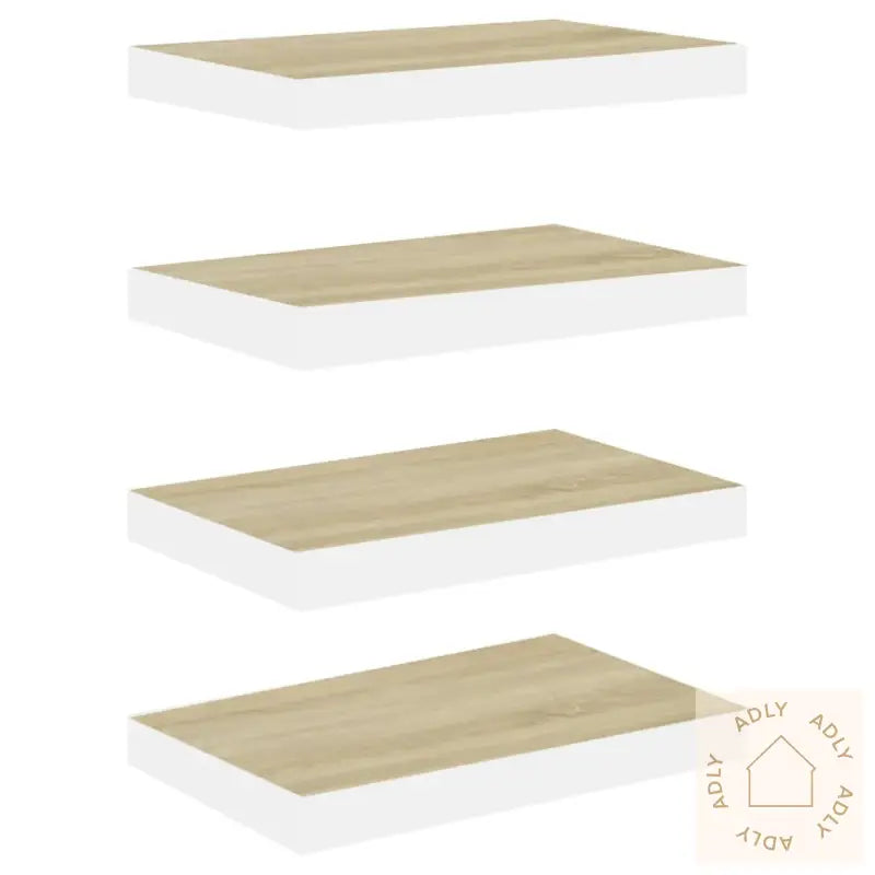 Flytende Vegghyller 4 Stk Eik Og Hvit 40X23,5X3,8 Cm Mdf