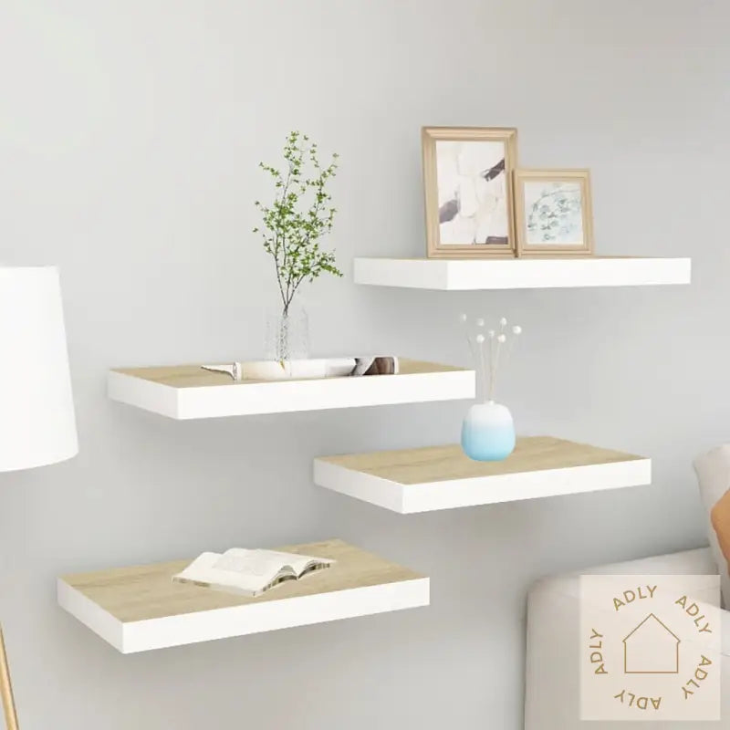 Flytende Vegghyller 4 Stk Eik Og Hvit 40X23,5X3,8 Cm Mdf