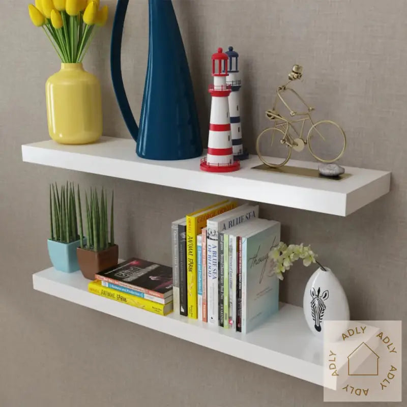 Flytende Vegghyller 2 Stk Mdf Bok/Dvd-Oppbevaring Hvit