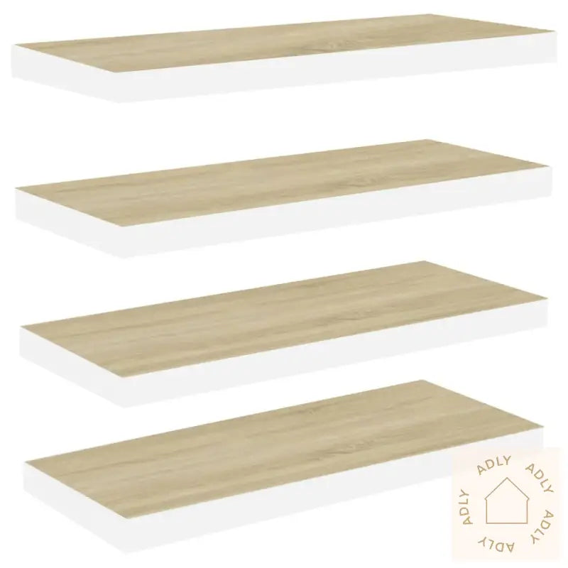 Flytende Vegghyller 4 Stk Eik Og Hvit 60X23,5X3,8 Cm Mdf