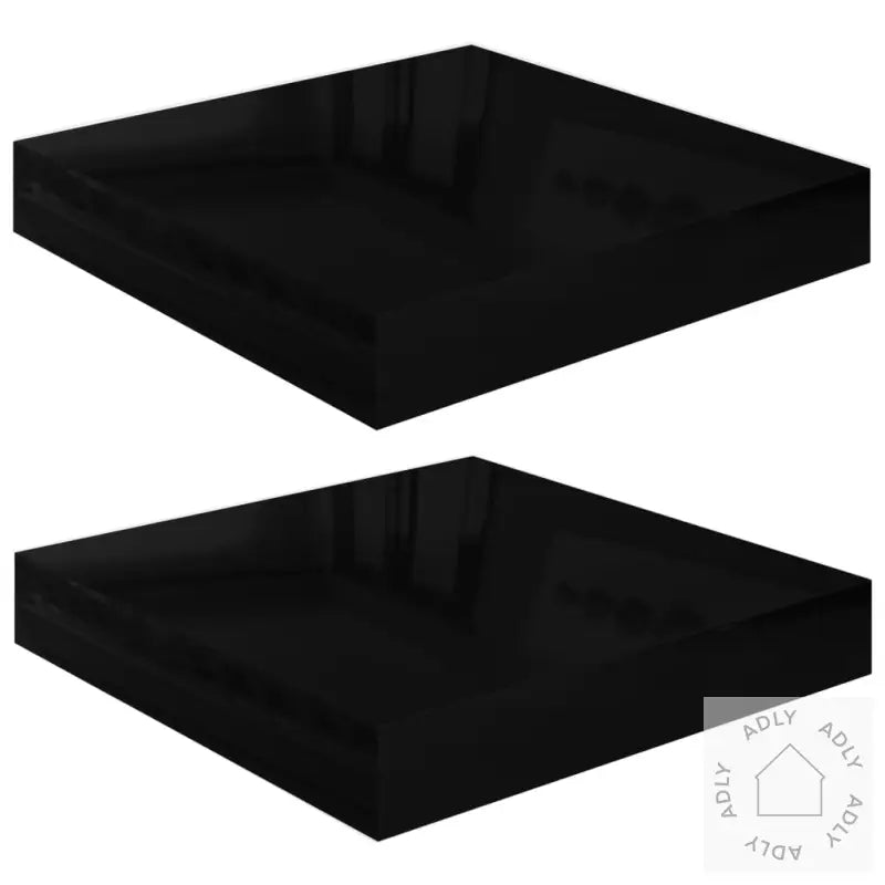 Flytende Vegghyller 2 Stk Høyglans Svart 23X23,5X3,8 Cm Mdf
