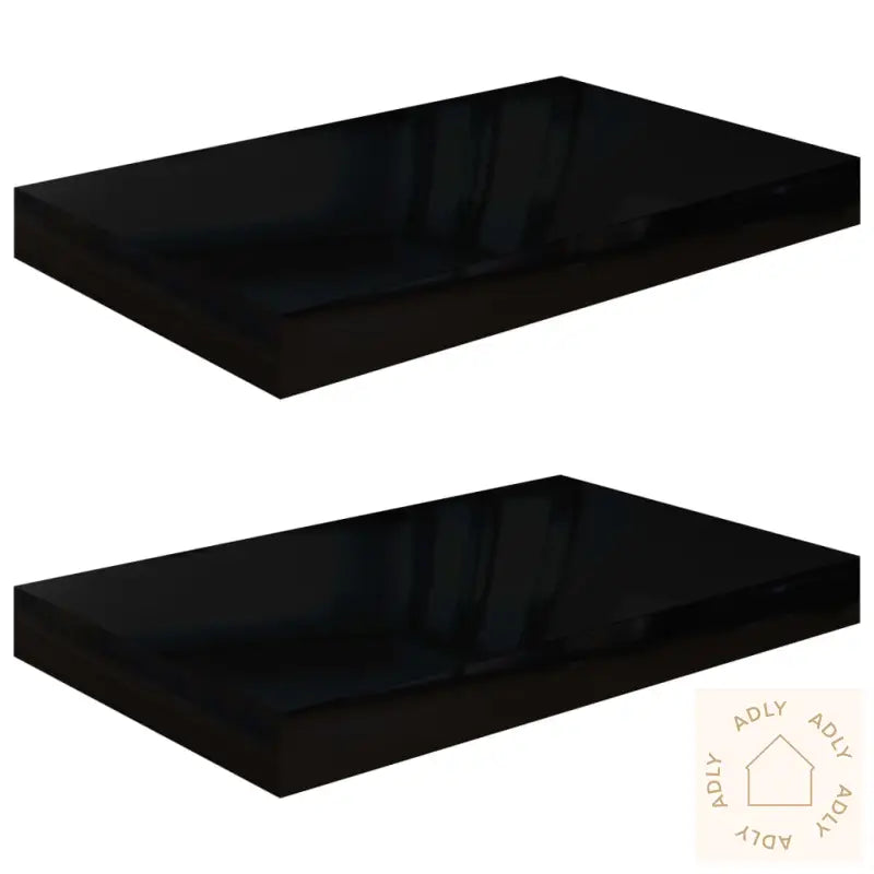 Flytende Vegghyller 2 Stk Høyglans Svart 40X23X3,8 Cm Mdf