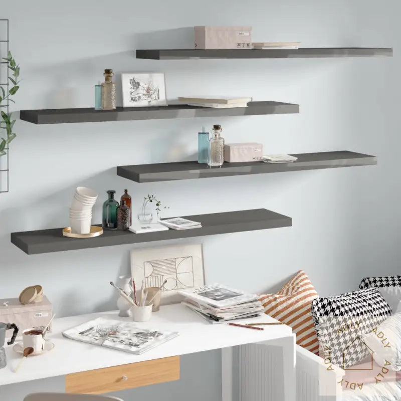 Flytende Vegghyller 4 Stk Høyglans Grå 120X23,5X3,8 Cm Mdf