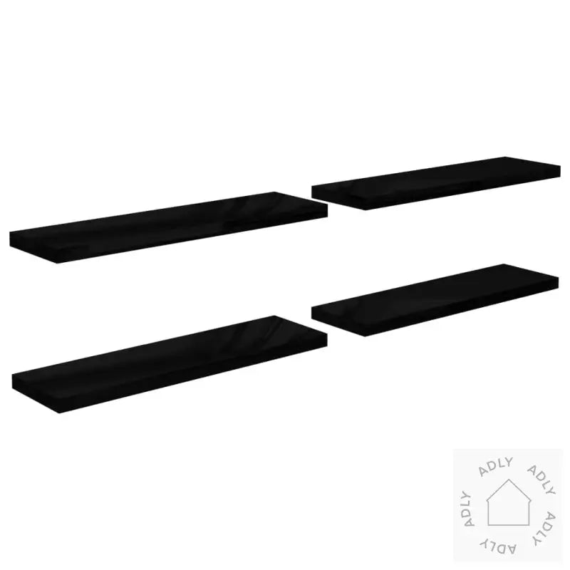 Flytende Vegghyller 4 Stk Høyglans Svart 90X23,5X3,8 Cm Mdf